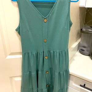 Green tiered sundress faux buttons